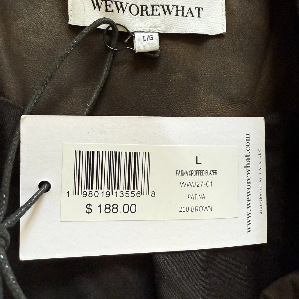 NWT WeWoreWhat Size Large Patina Cropped Blazer Brown Faux Vegan Leather Revolve
